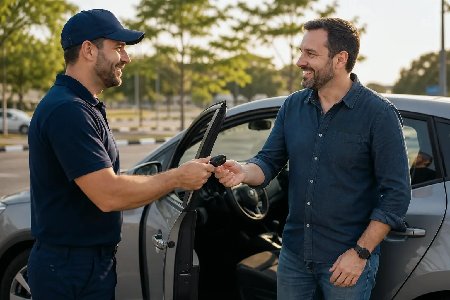 Chaveiro abrindo um carro em Bagé, com ferramentas específicas.